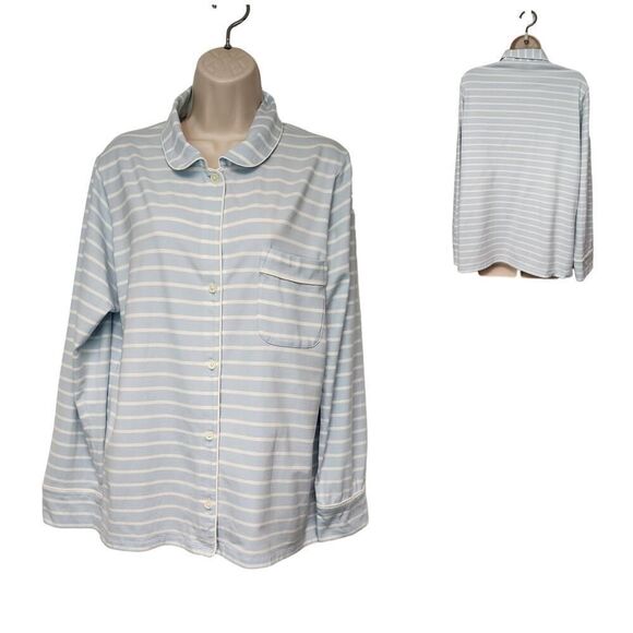 J. Crew Striped Blue/White Long Sleeve Pajama Top Blouse Size Medium - Picture 1 of 6